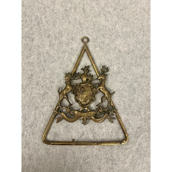 Italian Honor Shield Crest Brass Key Holder Hooks Knight Dog & Stag‎ Vintage - Picture 1 of 6